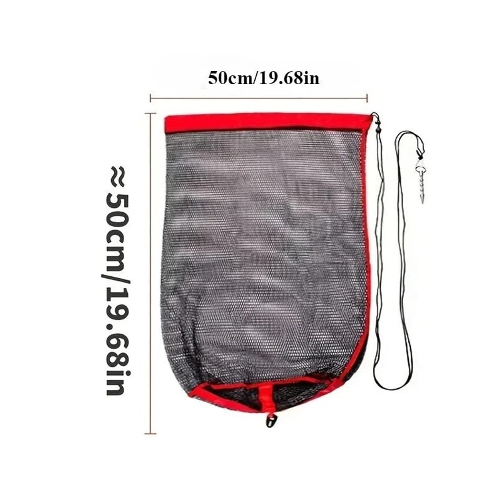 Portable Fishing Net Bag With Drawstring Secure Mesh Fish Keeper Storage 2