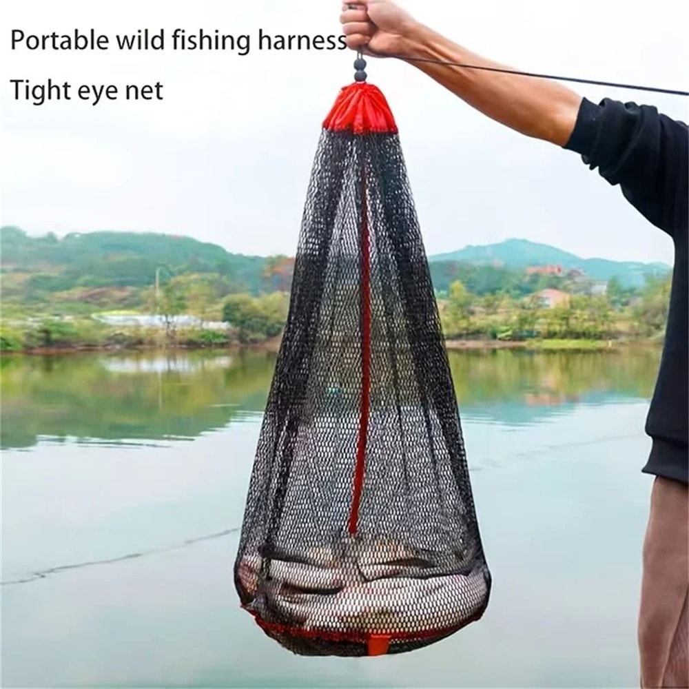 Portable Fishing Net Bag With Drawstring Secure Mesh Fish Keeper Storage 6