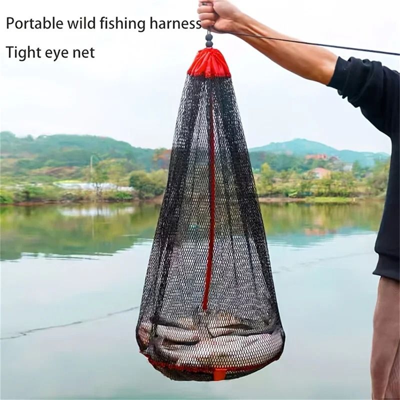 Portable Fishing Net Bag With Drawstring Secure Mesh Fish Keeper Storage 6