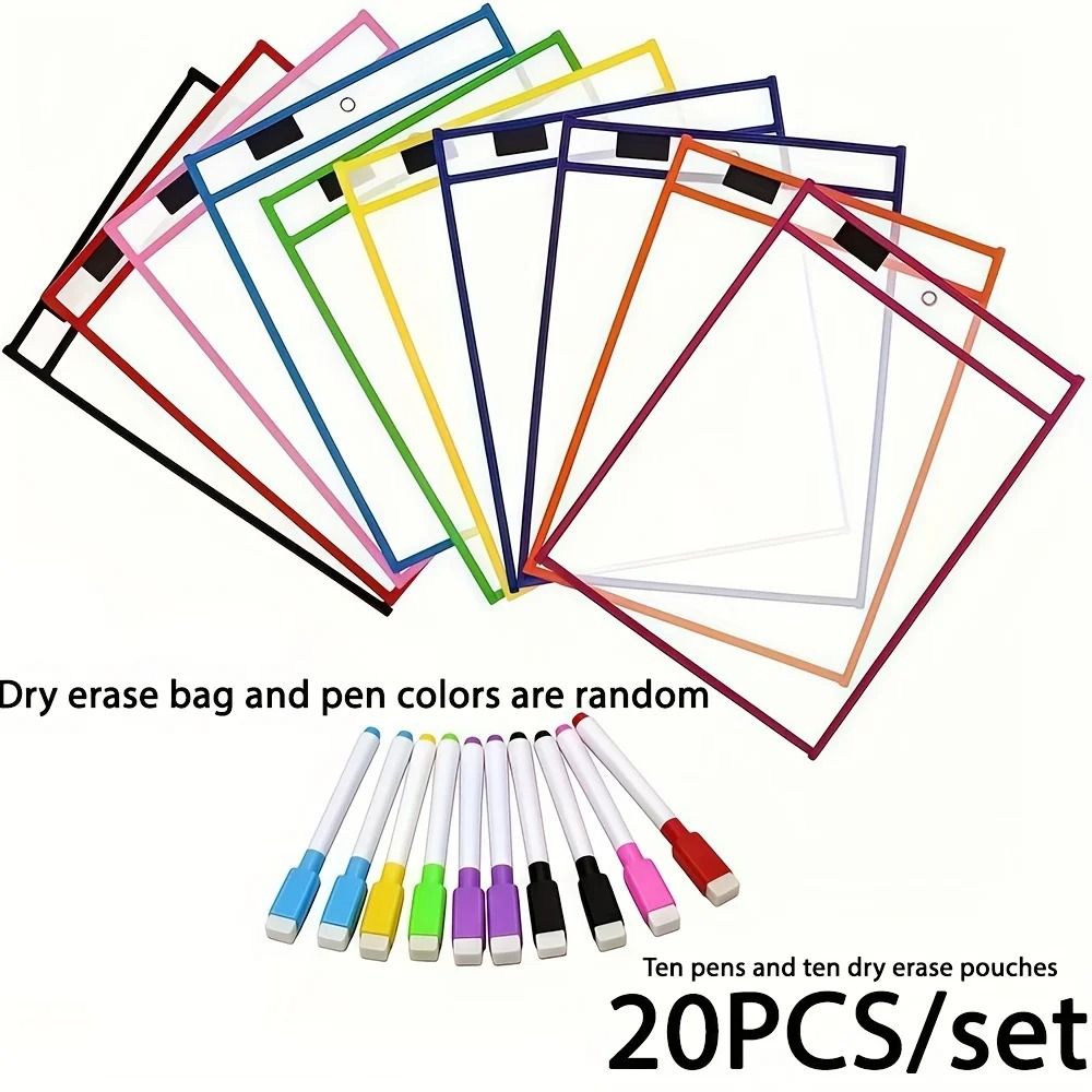 Extra Large Reusable Dry Erase Pockets Set Classroom Worksheet Sleeves 20pcs 6