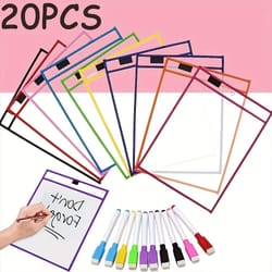 extra large reusable dry erase pockets set classroom worksheet sleeves 20pcs