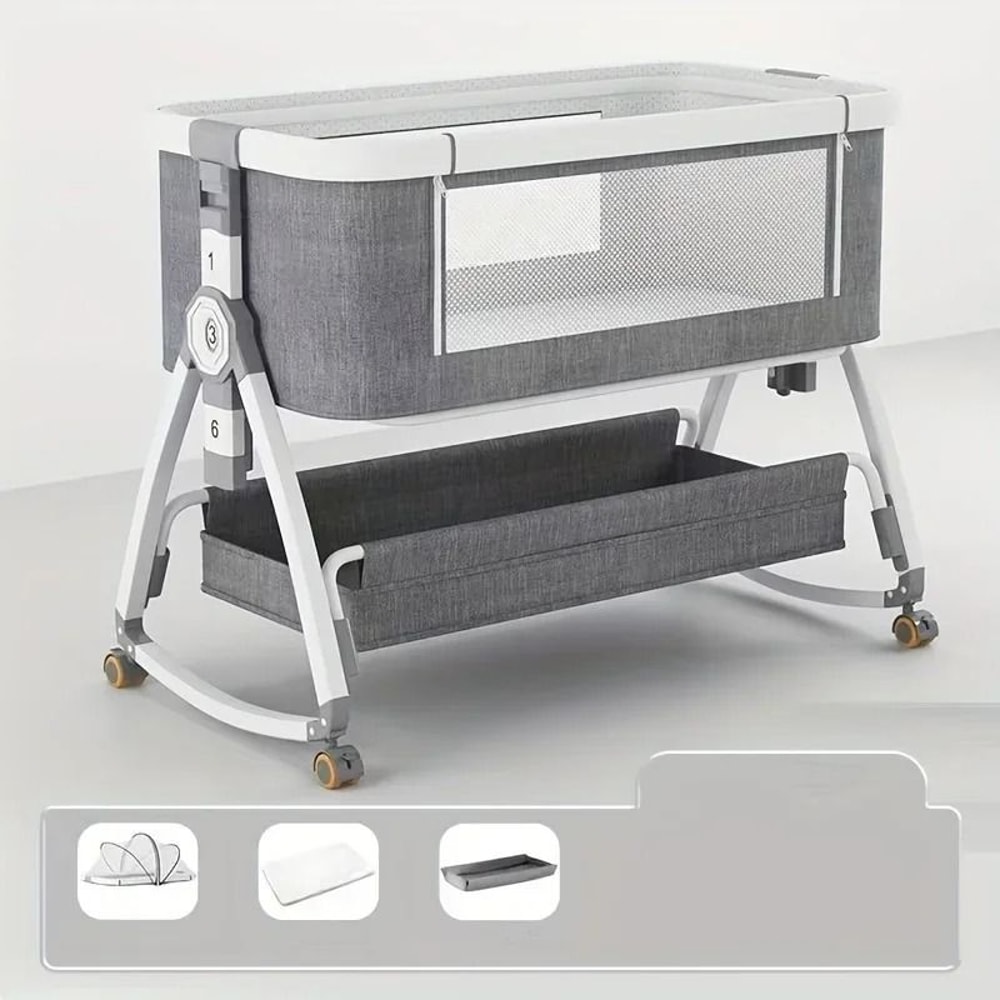 Portable Bedside Baby Crib Adjustable Co Sleeper Foldable Bassinet With Wheels 0