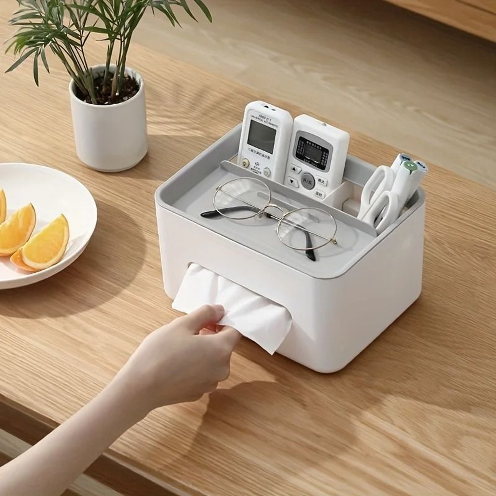 Multi Functional Desktop Storage Box Tissue Organizer With Drawer And Remote Holder 9