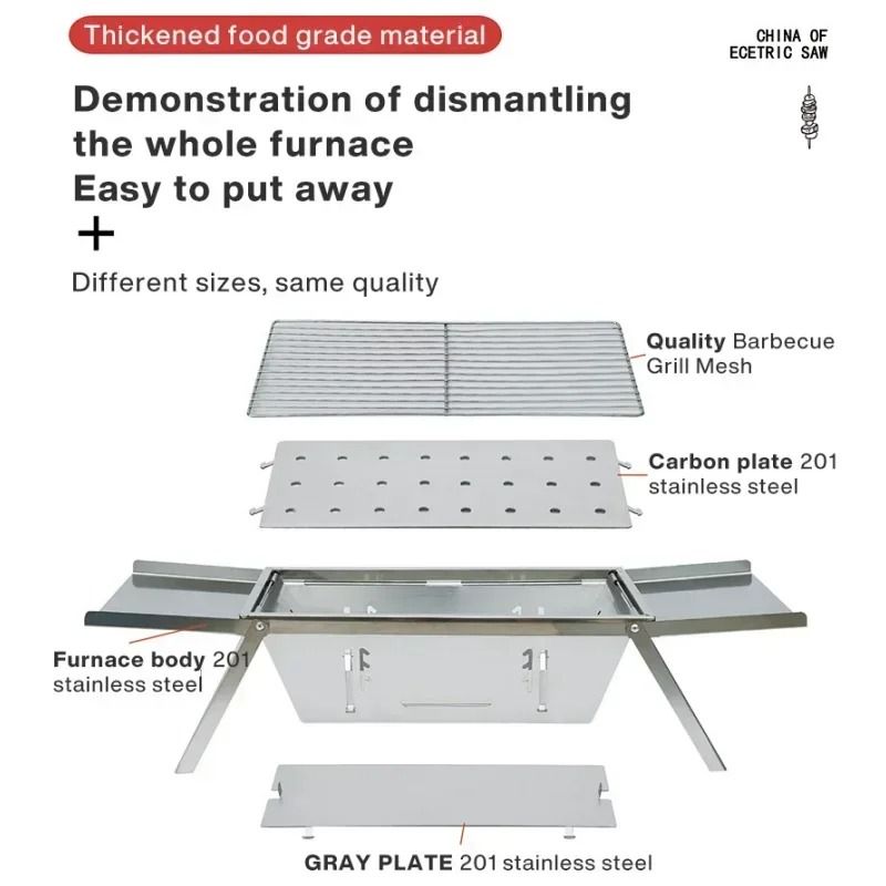 Portable Stainless Steel Folding Charcoal Grill Outdoor BBQ Stove Compact Barbecue Rack 4