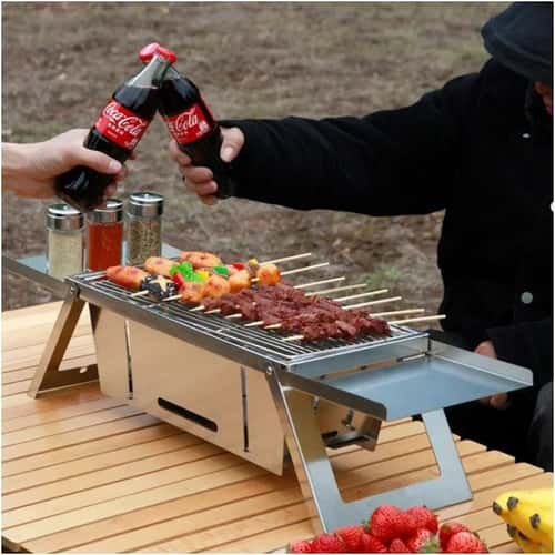 Portable Stainless Steel Folding Charcoal Grill Outdoor BBQ Stove Compact Barbecue Rack