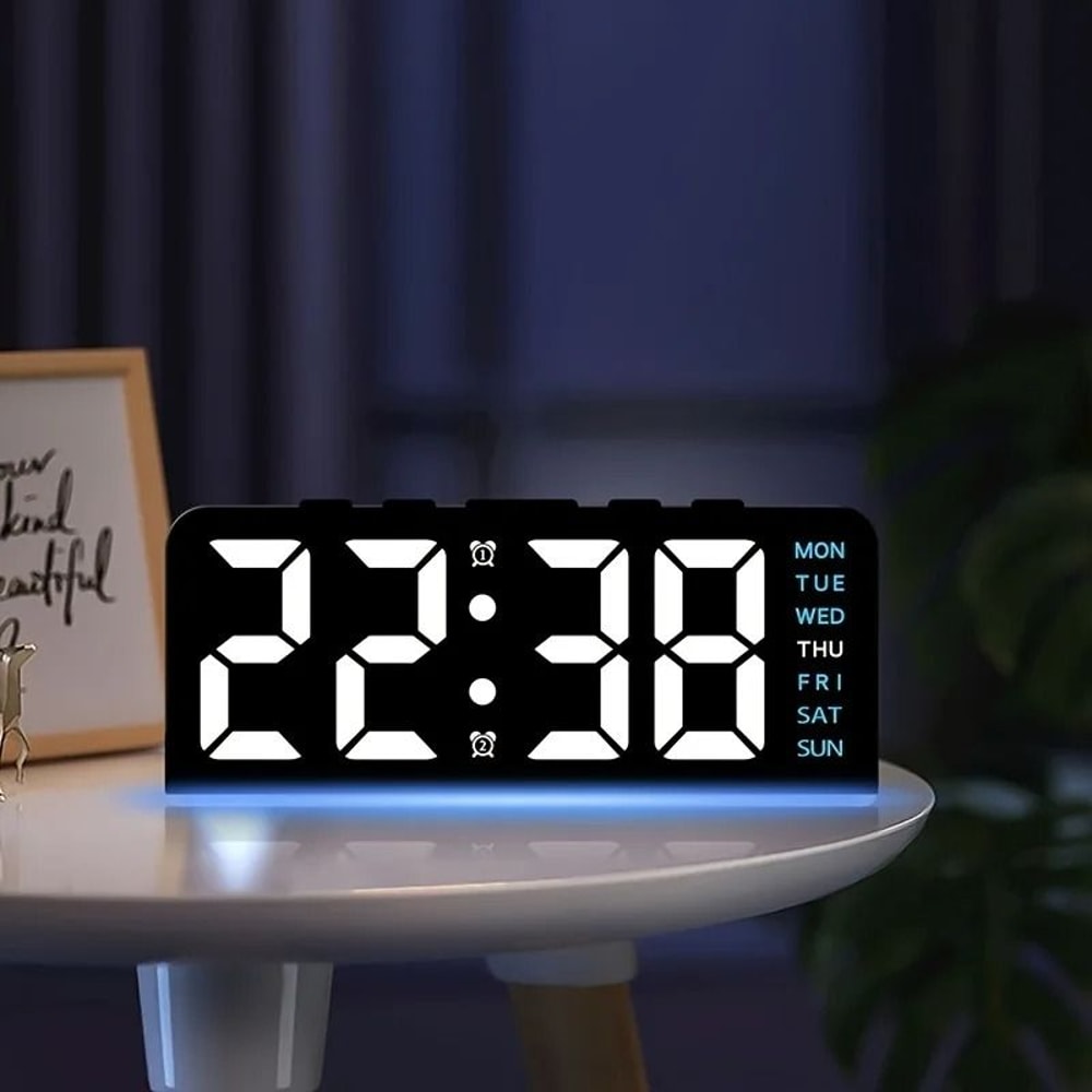 Digital LED Alarm Clock Bedside Night Light Table Clock With Temperature Display 9