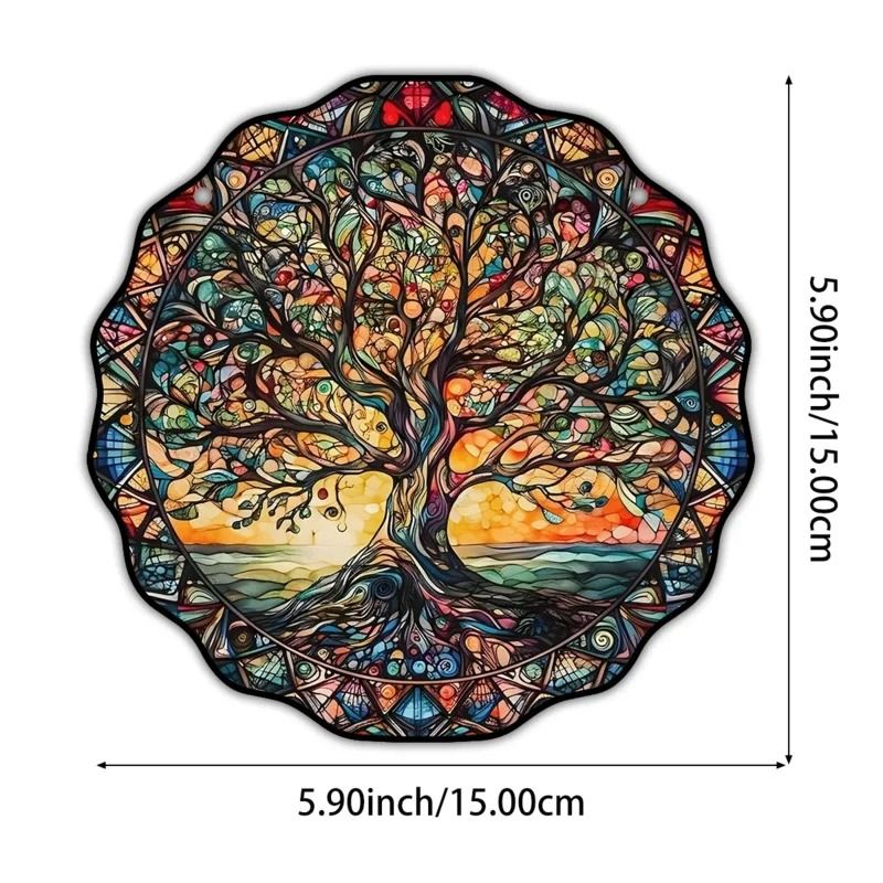 Tree Of Life Acrylic Hanging Wall Decor Round Sunlight Window Ornament 3