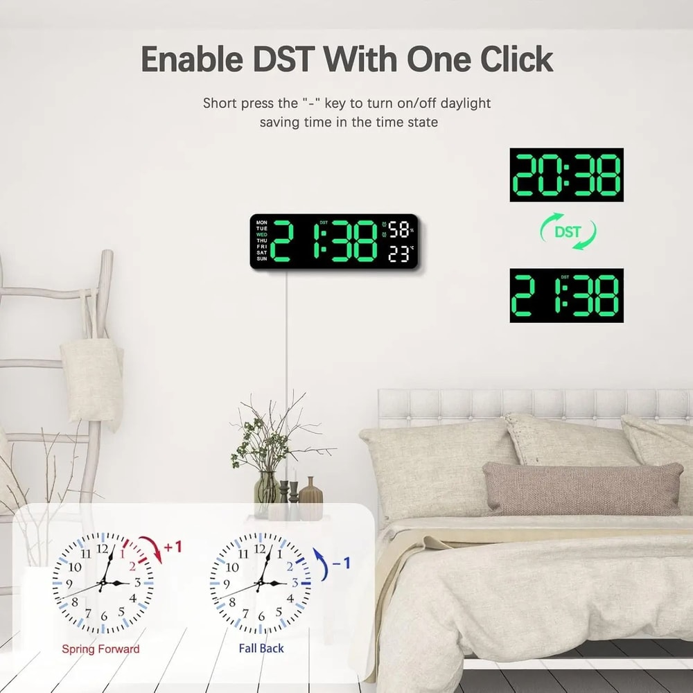 Smart LED Wall Clock Silent Digital Desk Clock With Thermometer Calendar 12