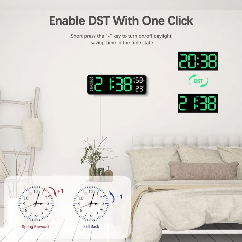 Smart LED Wall Clock Silent Digital Desk Clock With Thermometer Calendar 12
