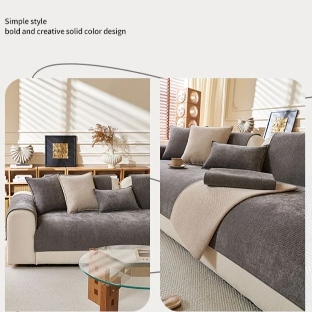 Minimalist Chenille Sofa Cover Anti Slip Couch Protector All Season Slipcover 9