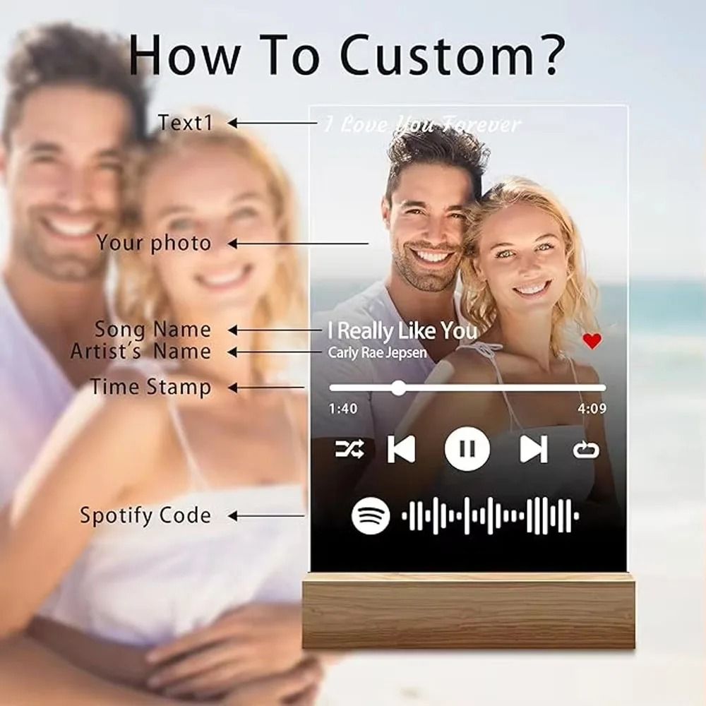 Personalized Spotify Plaque Acrylic Music Photo Frame LED Lamp Gift 2