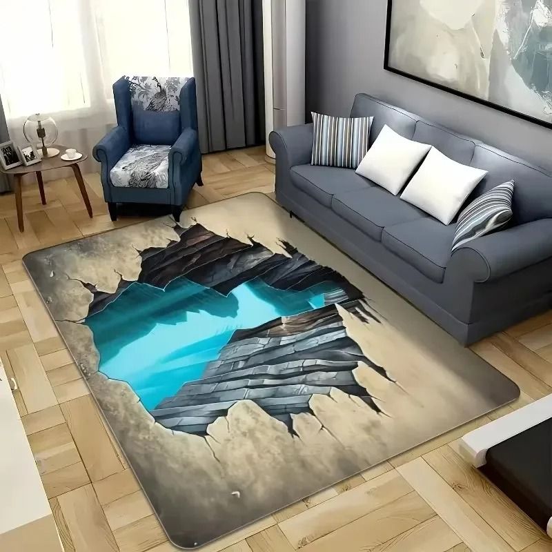 3D Ocean Desert Crack Rug Non Slip Washable Beach Style Carpet 2