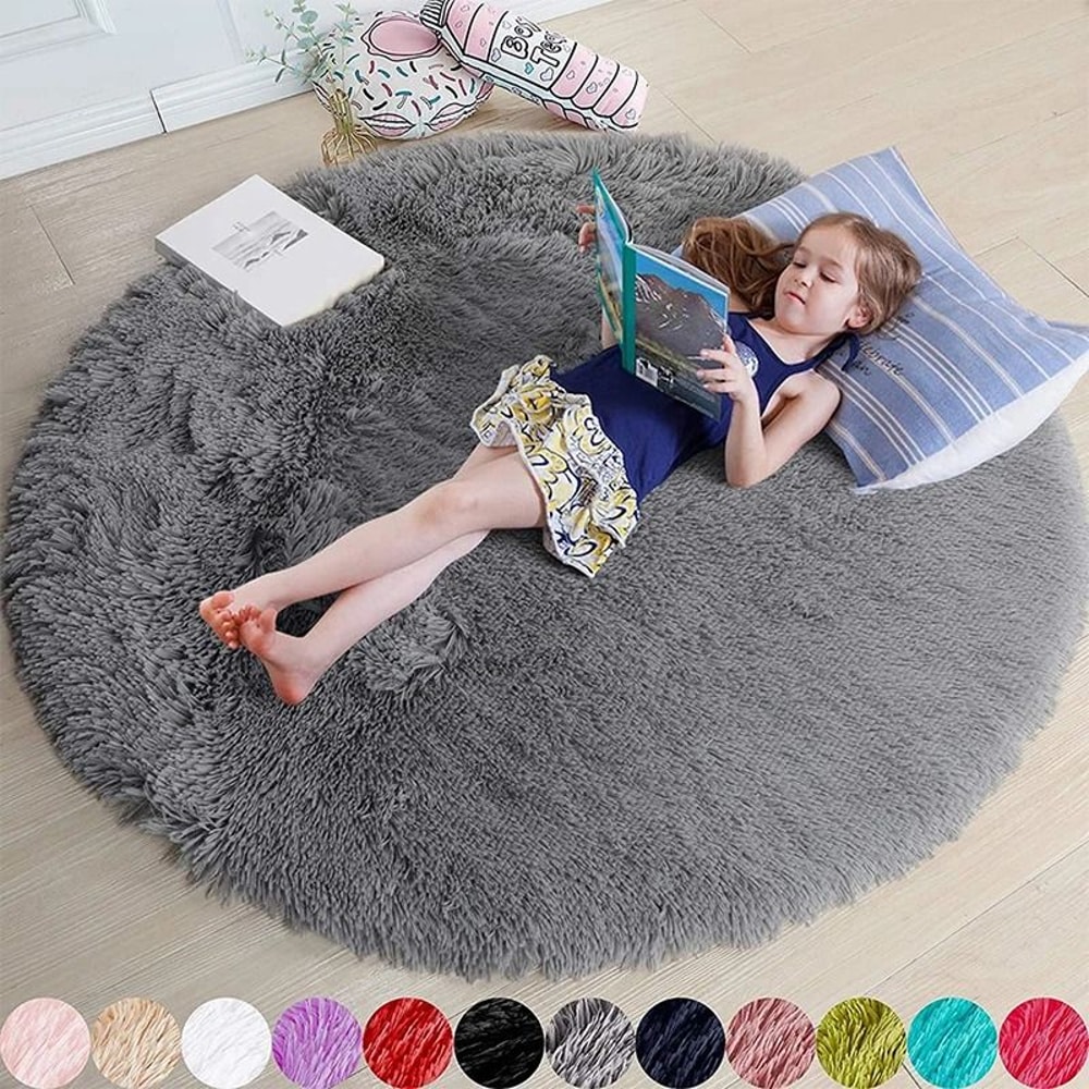 Fluffy Round Shaggy Rug Soft Plush Carpet For Bedroom Living Room Decor 2