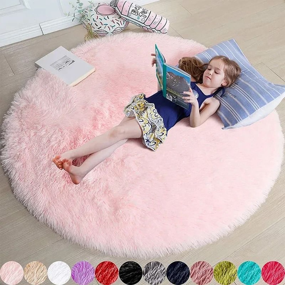 Fluffy Round Shaggy Rug Soft Plush Carpet For Bedroom Living Room Decor 16