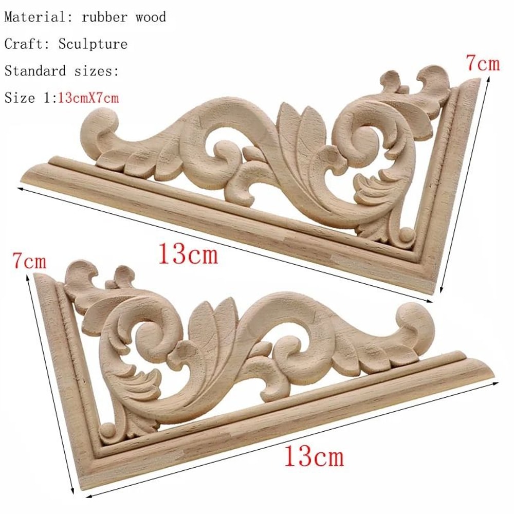 Natural Floral Wood Carved Applique Decorative Trim For Furniture And Wall Decor 14