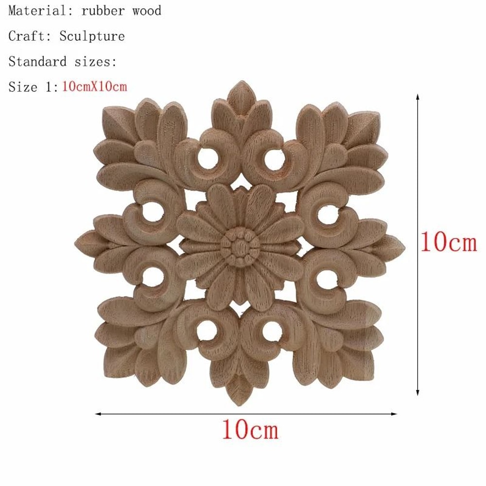 Natural Floral Wood Carved Applique Decorative Trim For Furniture And Wall Decor 20