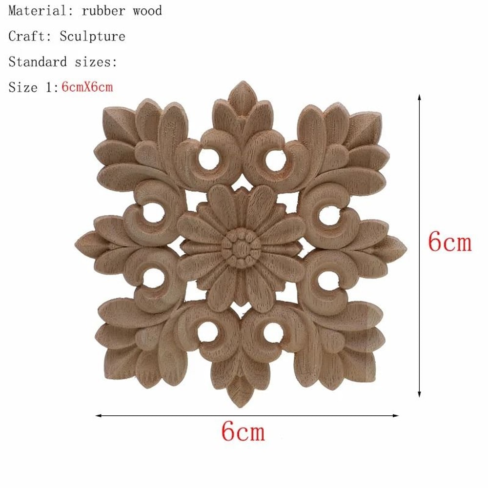 Natural Floral Wood Carved Applique Decorative Trim For Furniture And Wall Decor 21