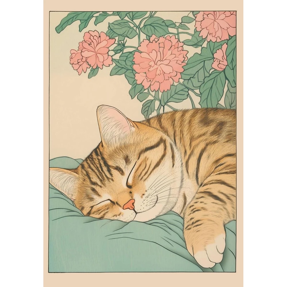 Japanese Tabby Cat Bathtub Canvas Wall Art Japandi Bathroom Decor Print 12