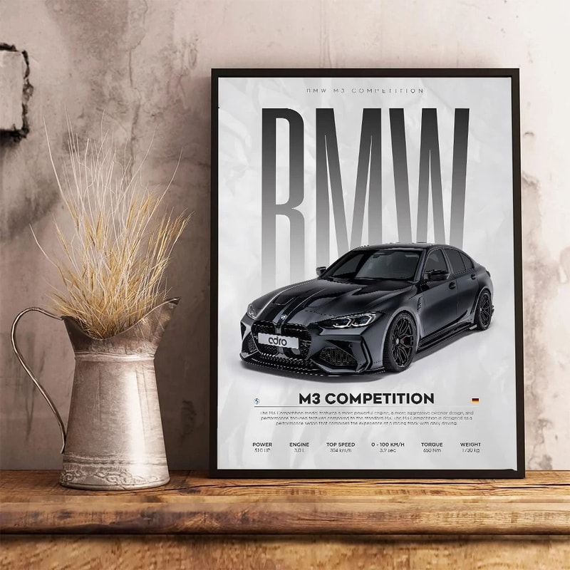 Modern Black Sports Car Canvas Wall Art Automotive Poster For Home Decor 23