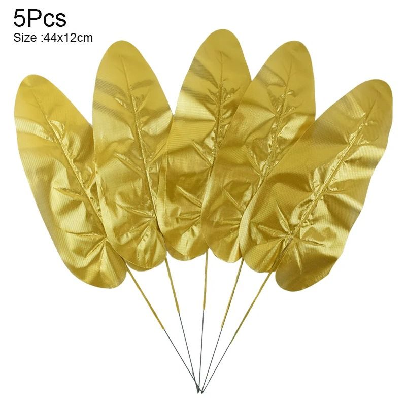 Artificial Palm Leaves Gold Tropical Decor Fake Silk Leaf Set 18