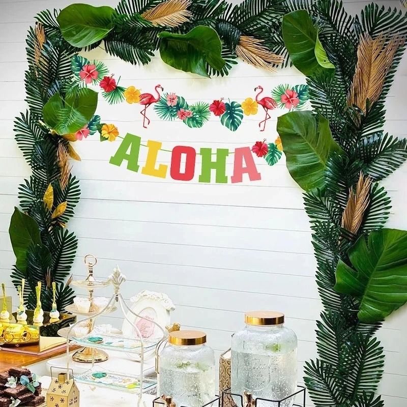 Artificial Palm Leaves Gold Tropical Decor Fake Silk Leaf Set 22