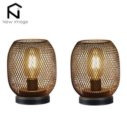 led lantern table lamp set metal cage cordless decorative light
