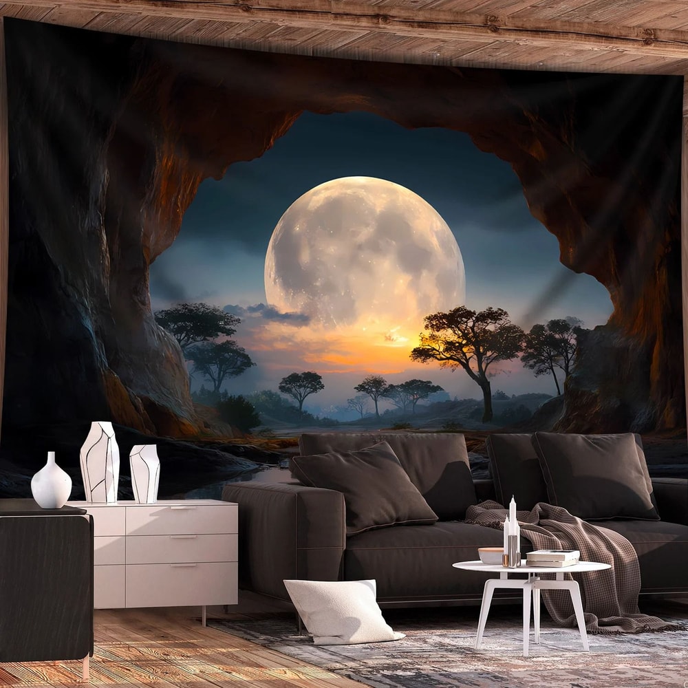 Forest Moon Wall Tapestry Nature Landscape Boho Wall Hanging Decor 2
