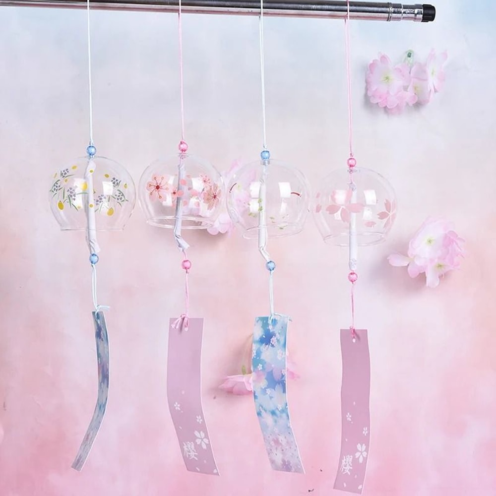 Japanese Glass Wind Chime Sakura Hanging Bell Cherry Blossom Decor 8
