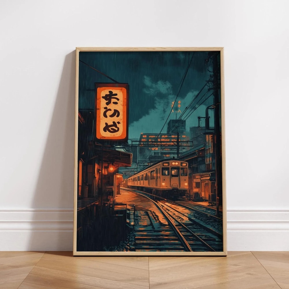 Japanese Wall Art Tokyo Rainy Night Poster Cityscape Canvas Print For Modern Home Decor 16