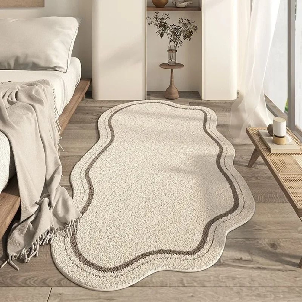 Cream Irregular Area Rug Soft Minimalist Non Slip Carpet For Bedroom And Living Room 7