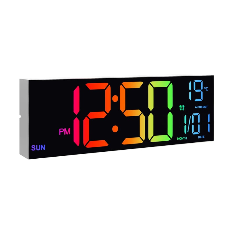 Large LED Digital Wall Clock With Remote RGB Display Temperature And Alarm For Home 1