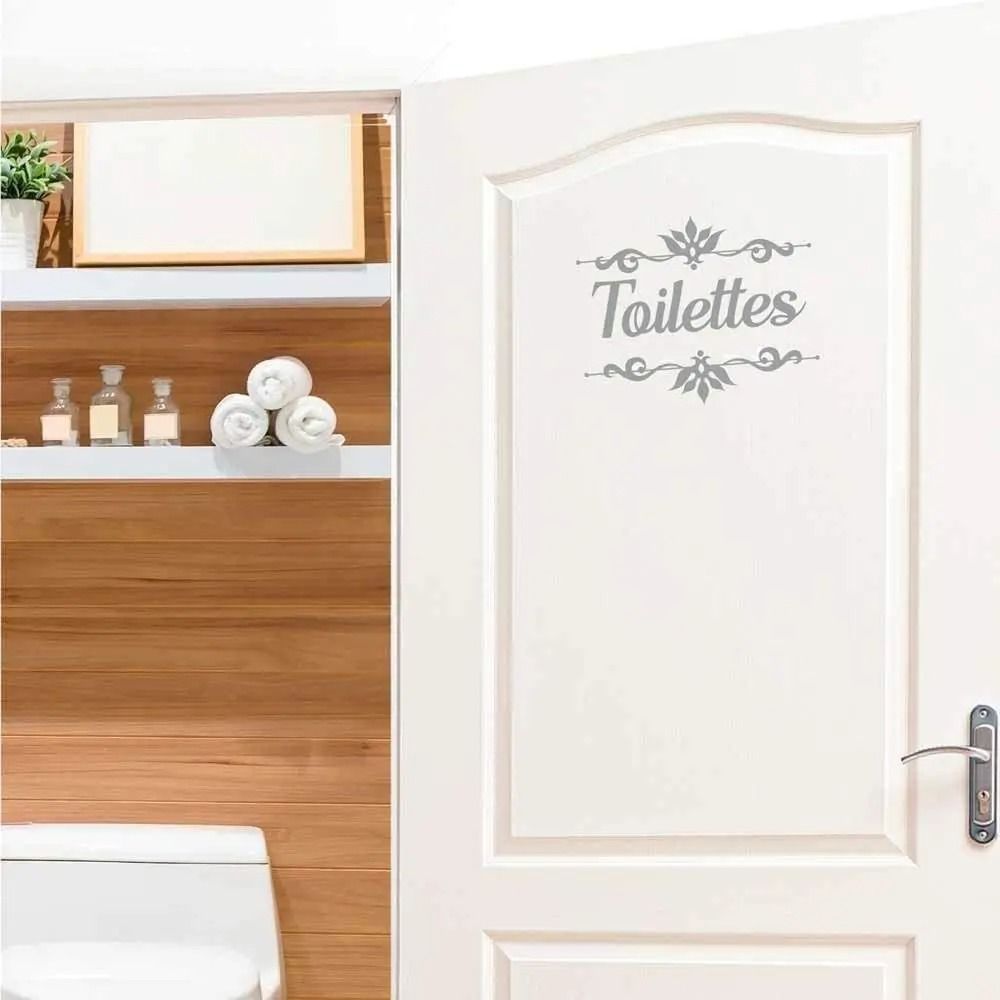 French Bathroom Door Sticker Waterproof Toilet Door Decal Floral Vinyl Wall Decor 2