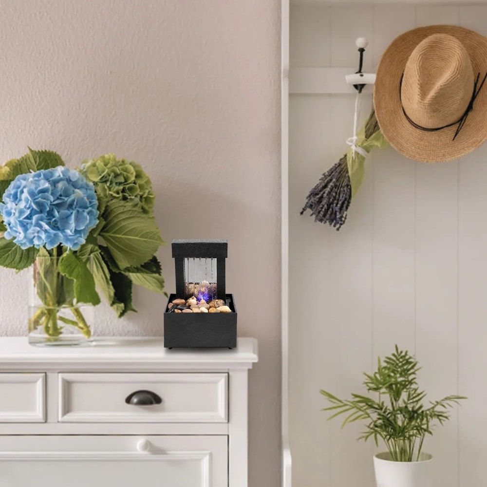 Tabletop Water Fountain Mini Desktop Waterfall With LED Light USB Powered 12