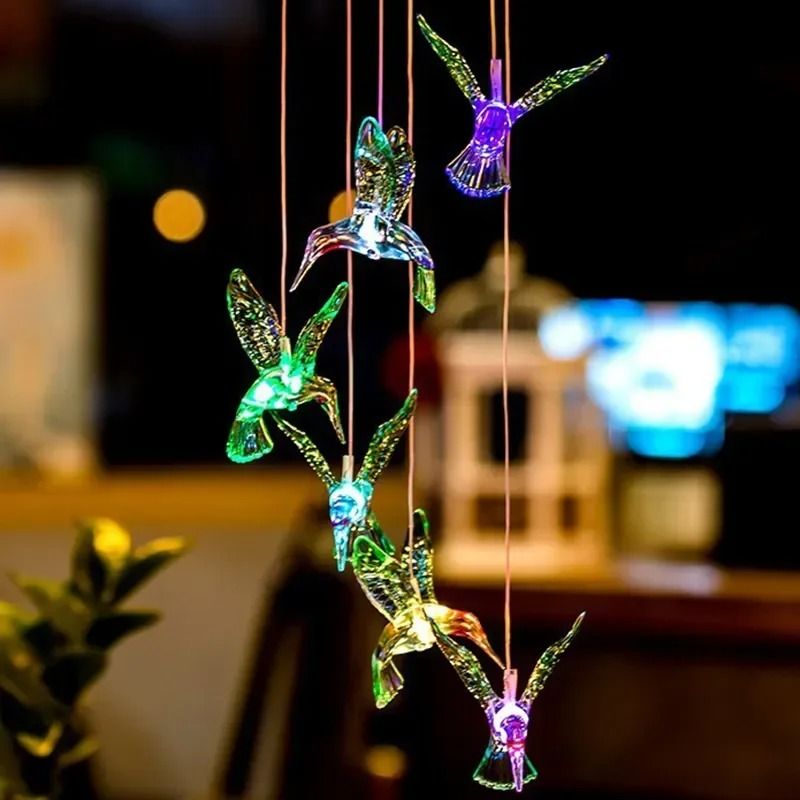 Colorful Solar Wind Chimes Hummingbird LED Garden Lights Outdoor Hanging Decor 3