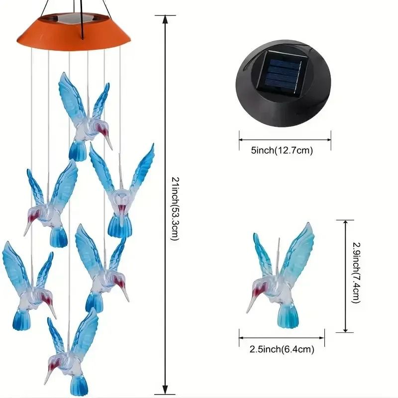 Colorful Solar Wind Chimes Hummingbird LED Garden Lights Outdoor Hanging Decor 4