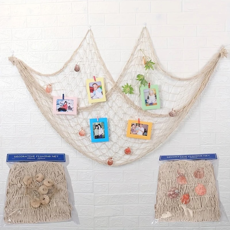Nautical Fishing Net Wall Decor Beach Theme Hanging For Coastal Home Styling 4