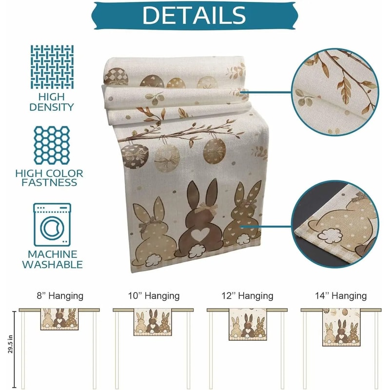 Easter Bunny Linen Table Runner Rustic Spring Table Decor For Dining And Kitchen 2