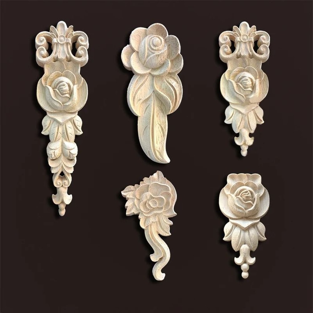 Rose Wood Carving Appliques Decorative Onlays For Furniture Antique Decor 25