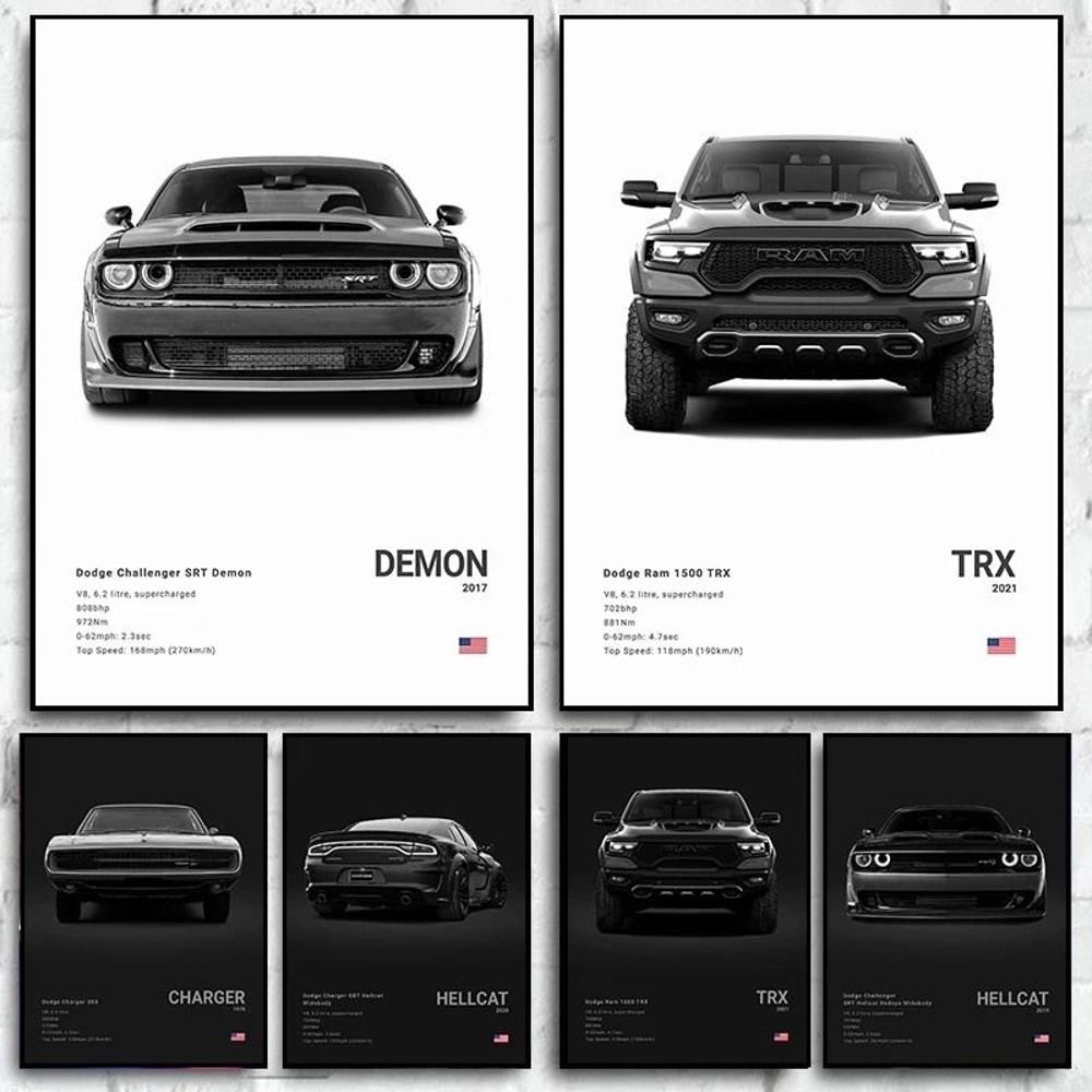 Dodge Challenger SRT Hellcat Canvas Poster Muscle Car Wall Art Decor 0