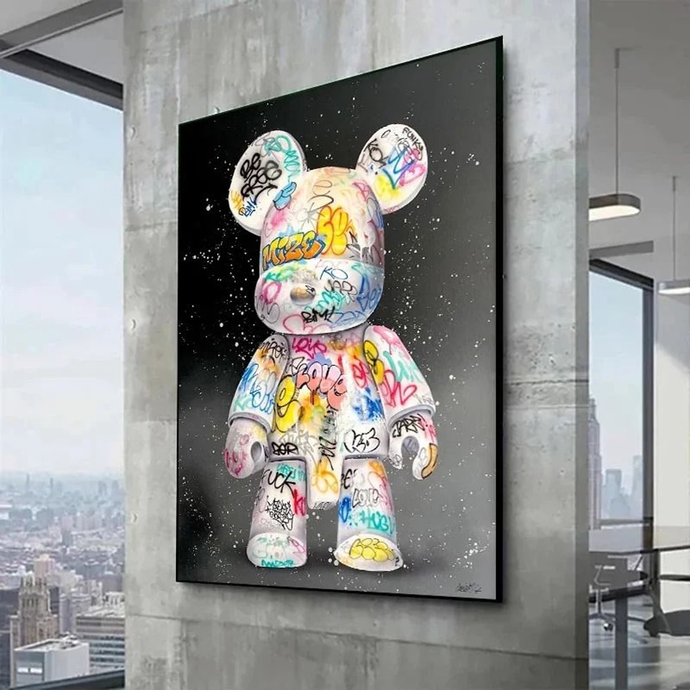 Cute Bear Graffiti Canvas Painting Pop Art Street Wall Decor 4