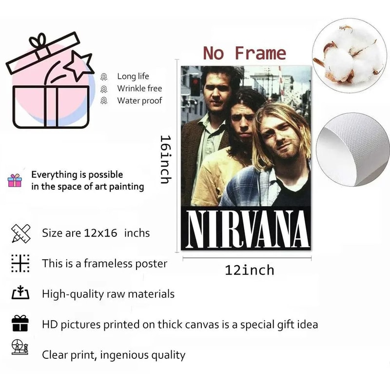 Nirvana Rock Band Canvas Poster Grunge Music Wall Art Decor 16