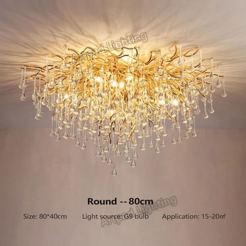 Luxury Gold Crystal Chandelier LED Modern Lighting Fixture 10