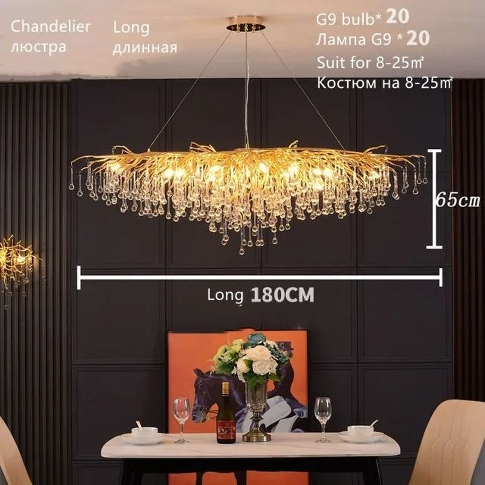 Luxury Gold Crystal Chandelier LED Modern Lighting Fixture 8