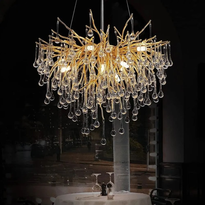 Luxury Gold Crystal Chandelier LED Modern Lighting Fixture 23