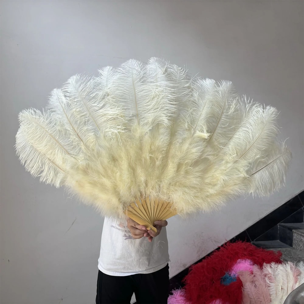 Large Ostrich Feather Fan Folding Dance Performance Stage Prop 22