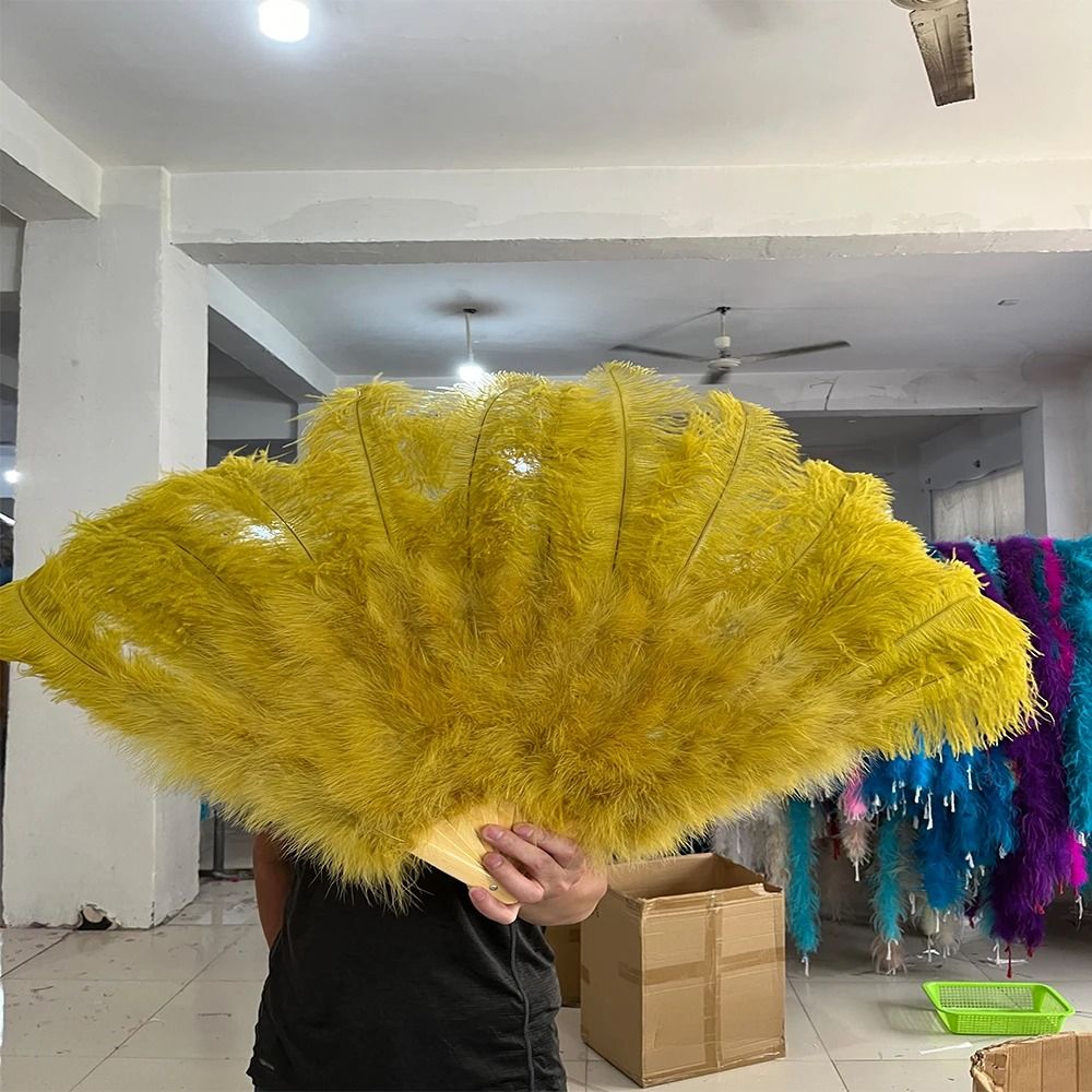 Large Ostrich Feather Fan Folding Dance Performance Stage Prop 12