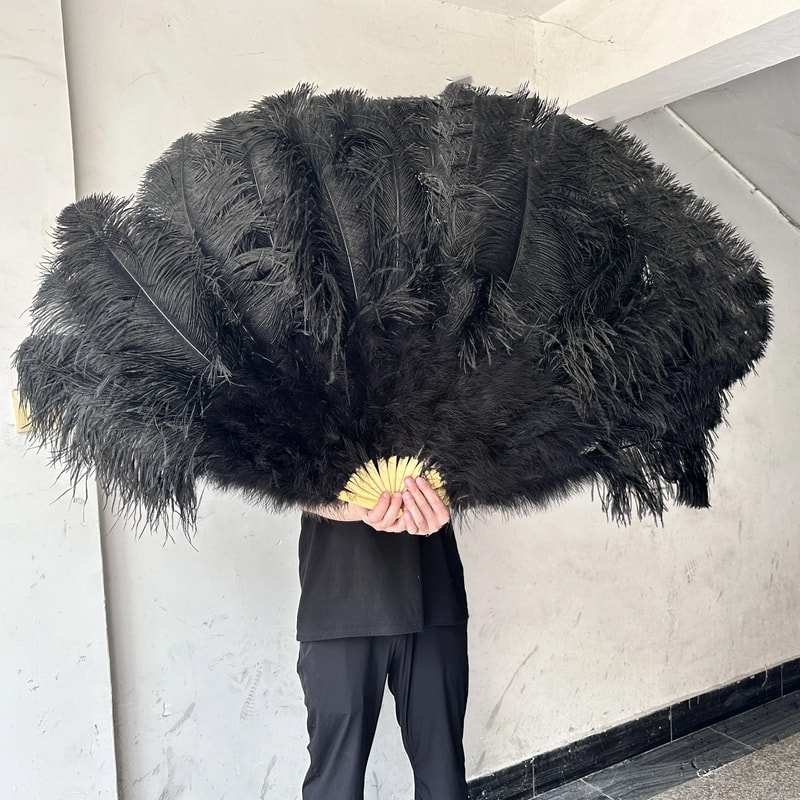Large Ostrich Feather Fan Folding Dance Performance Stage Prop 7