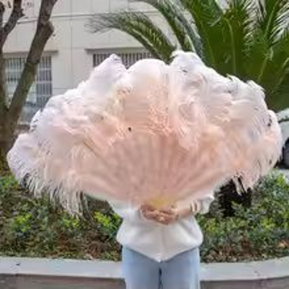 Large Ostrich Feather Fan Folding Dance Performance Stage Prop 11