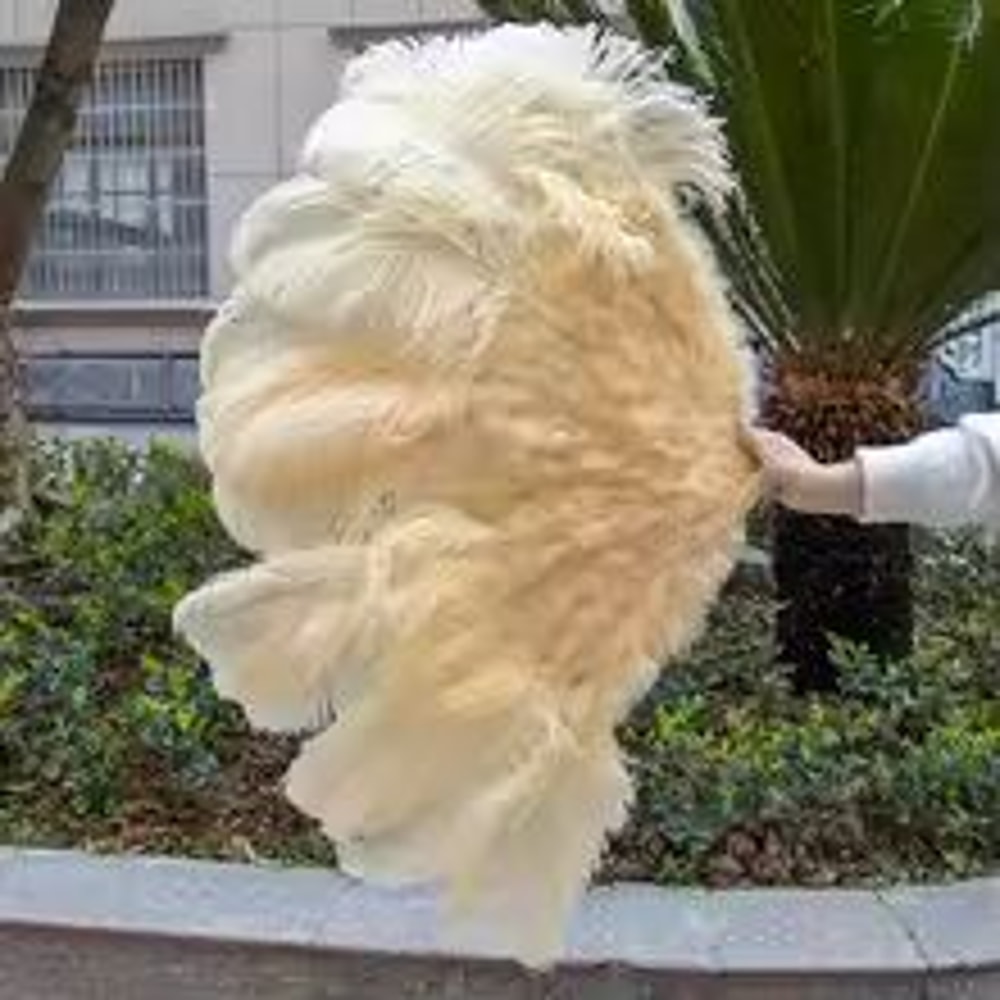 Large Ostrich Feather Fan Folding Dance Performance Stage Prop 25