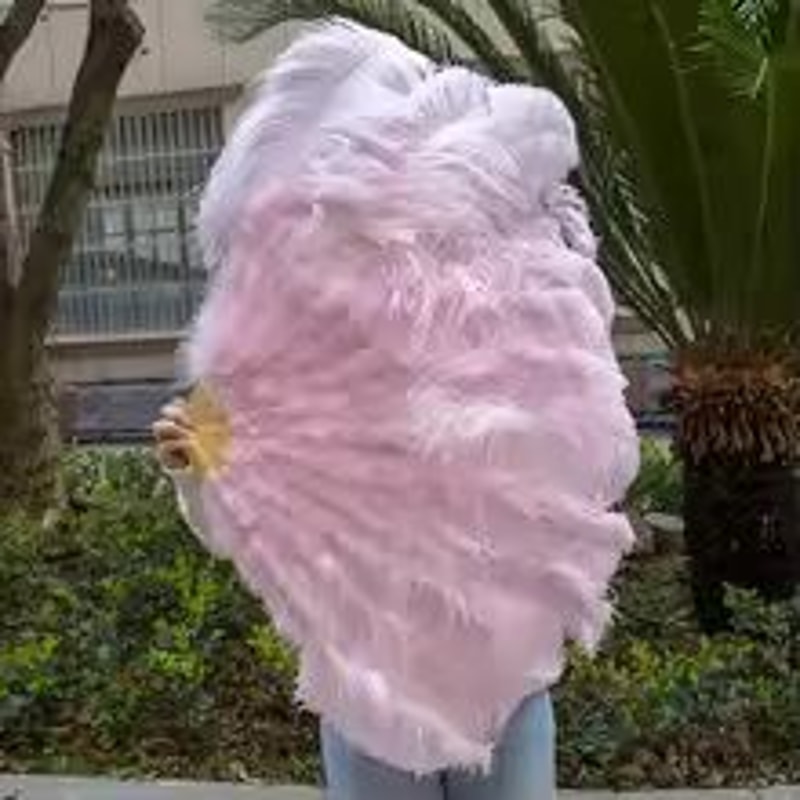 Large Ostrich Feather Fan Folding Dance Performance Stage Prop 23